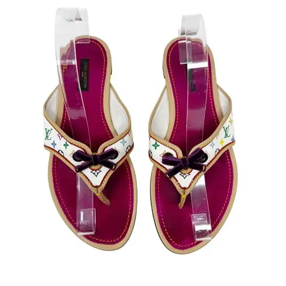 Louis Vuitton Murakami Multicolor Monogram Bow Sandals Pink Insole